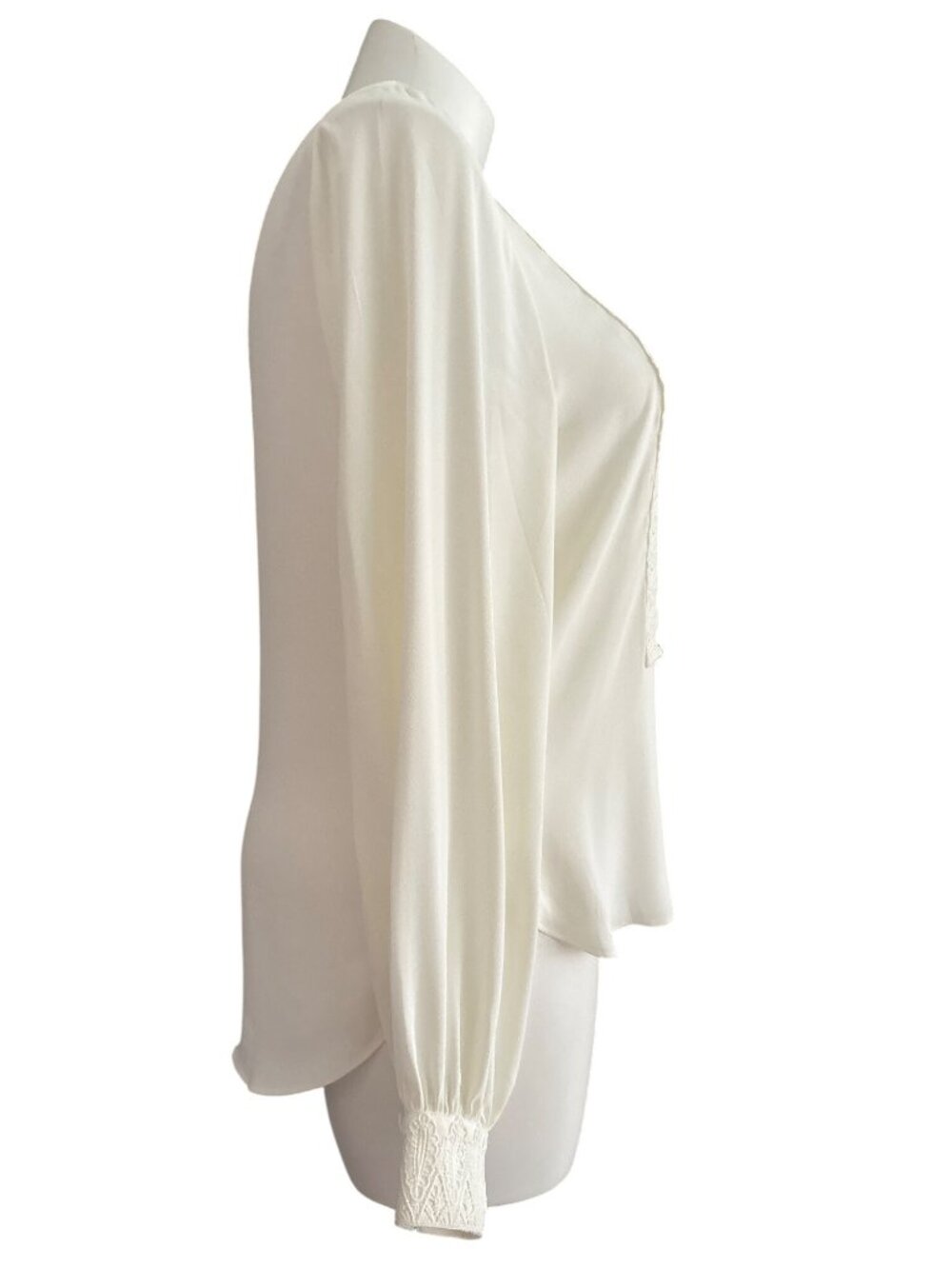 White House Black Market NWT $99 Women's Ecru Lace Trim Blouse Jewel Neck Size L - Picture 6 of 12